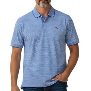 Tommy‎ Bahama Blue Striped Golf Polo Shirt Mens Large Marlin Logo